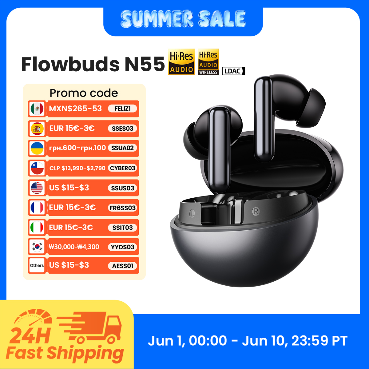 [Moedas R$ 82] HAYLOU Flowbuds N55 Fones de Ouvido Sem Fio