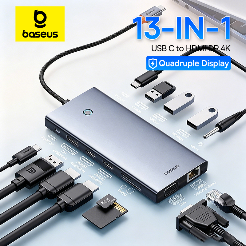 [Taxa inclusa] Baseus Hub USB-C 13 em 1:2x HDMI, DP 4K60, PD100W
