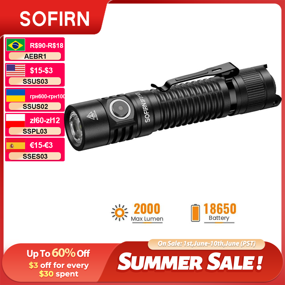 Lanterna Tática LED SOFIRN SP31 V3.0 USB-C Recarregável 18650 