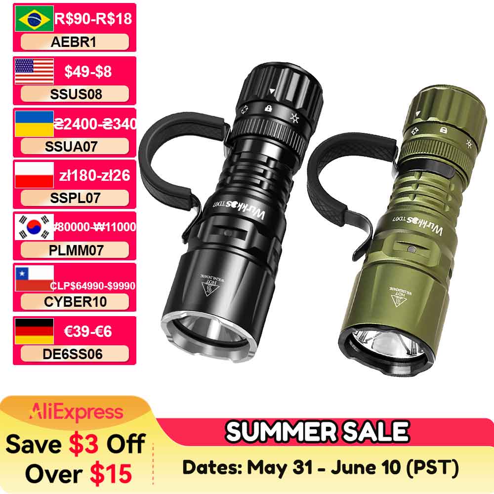 Lanterna tática Wurkkos td07 1300lm ip68 à prova dip68 8350 bateria 