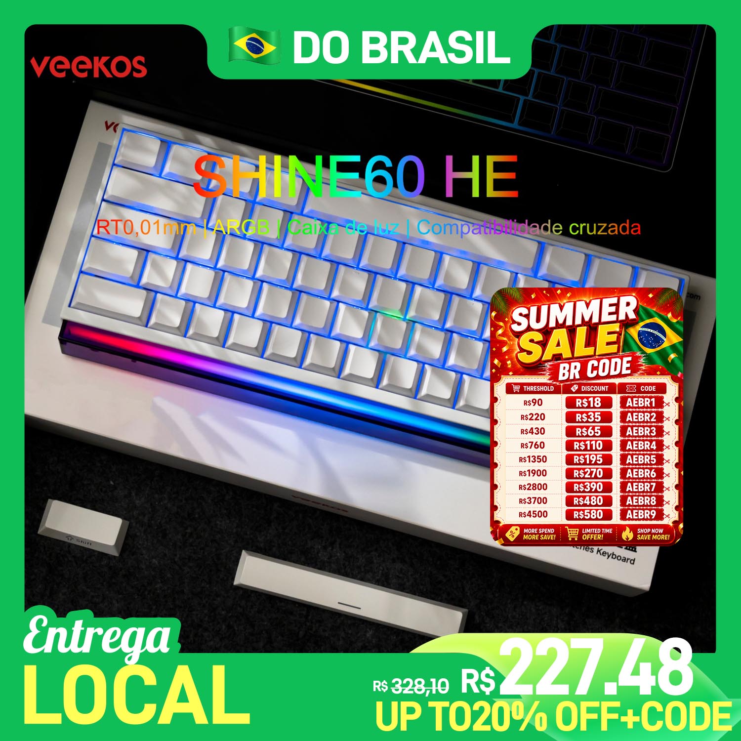 Teclado Veekos Shine60 HE Mecânico