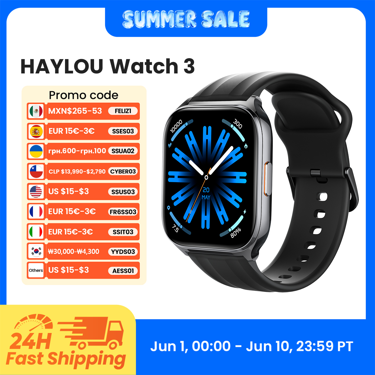 [Moedas 133,20] Smartwatch HAYLOU Watch 3 com Tela AMOLED de 1,85", Ligações Por Bluetooth, A Prova D'Água e +150 Modos de Esporte