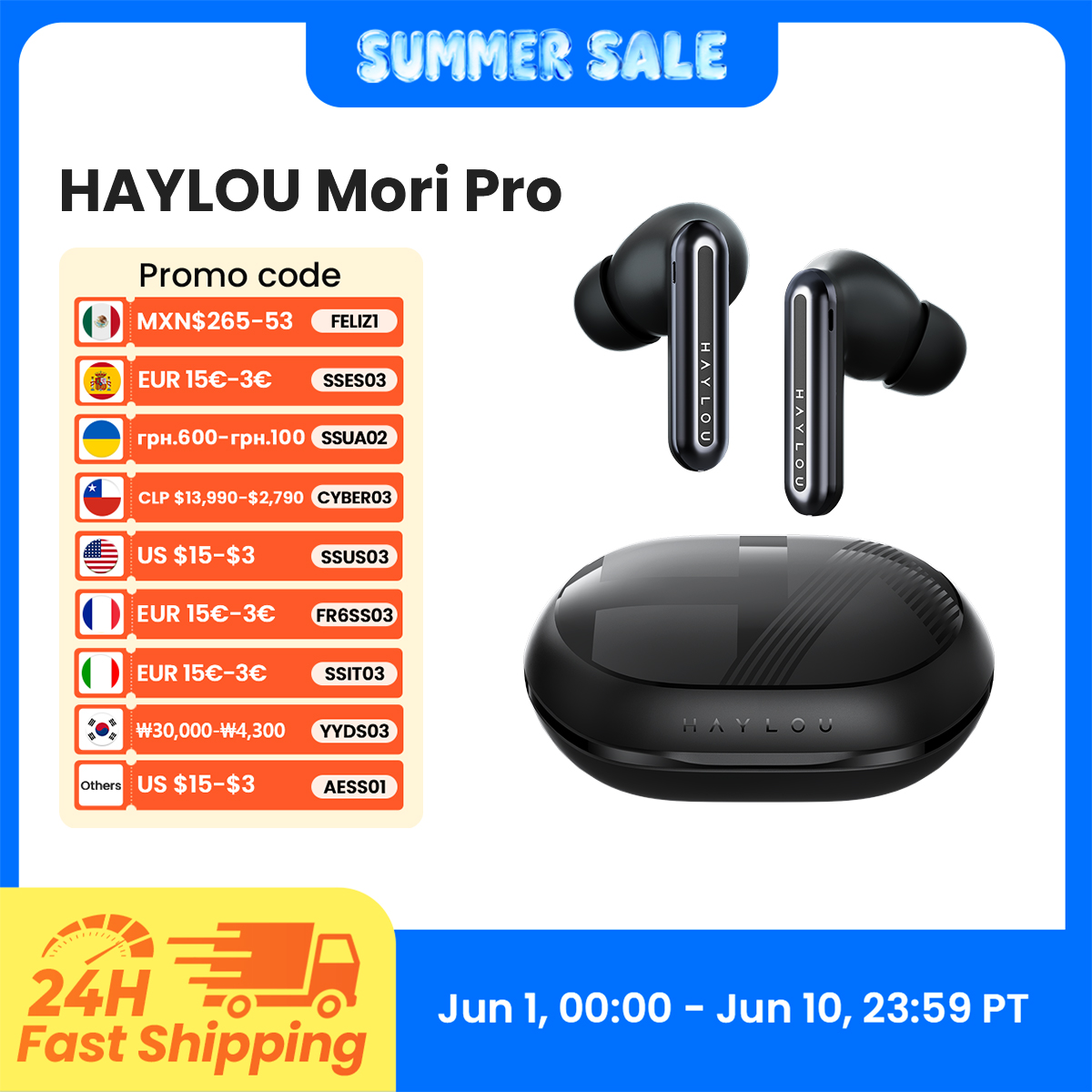 [Taxa inclusa | Moedas R$84] HAYLOU Mori Pro Fones Bluetooth 5.4 com ANC 35h