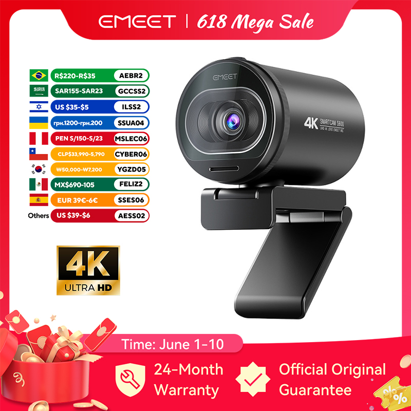 (Taxa inclusa) Webcam EMEET S600 4K USB Foco Automático