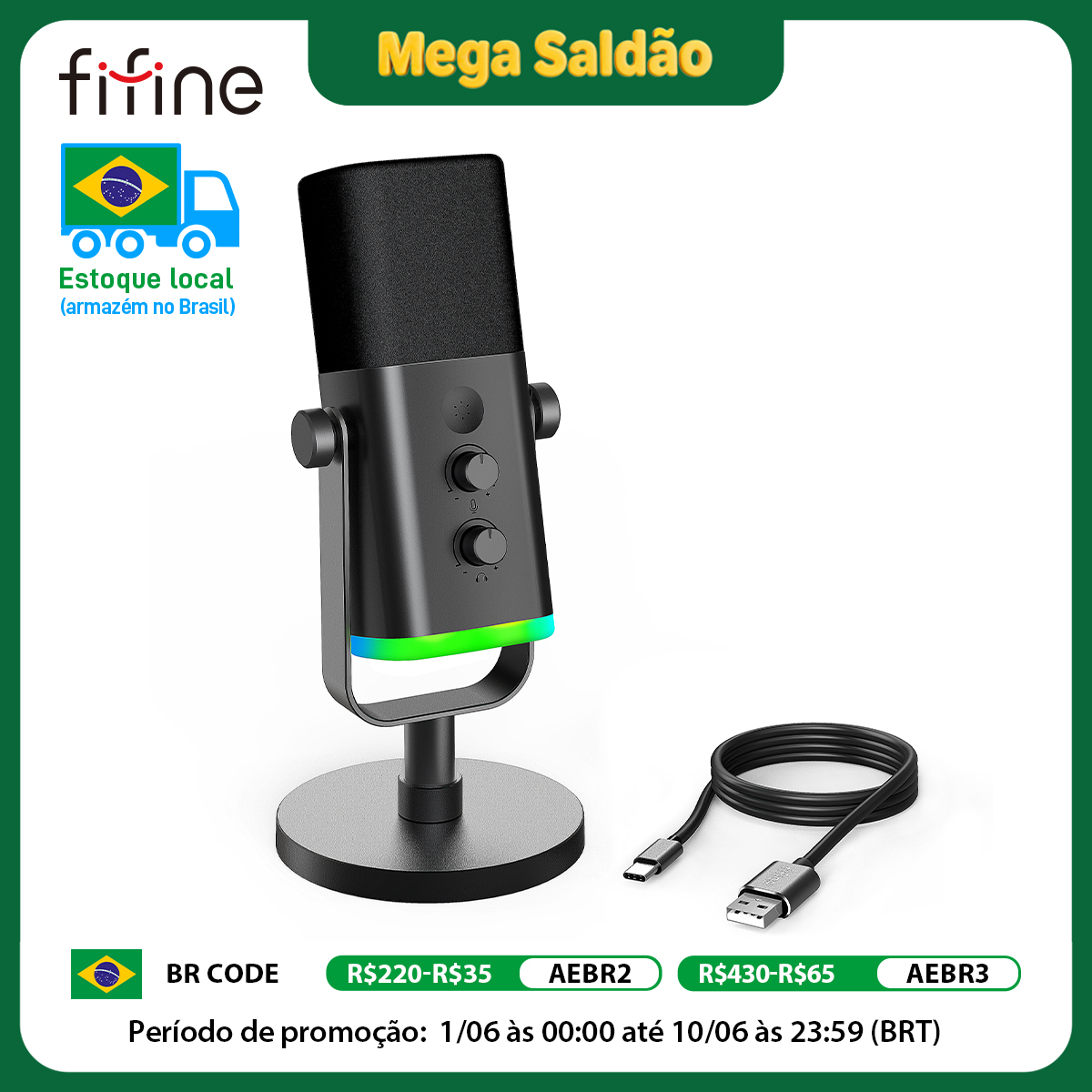 Microfone Fifine AmpliGame AM8 USB/XLR RGB 