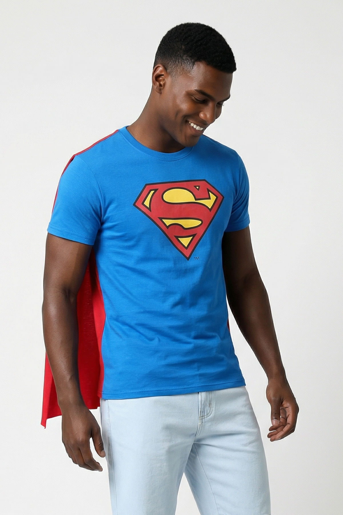 Camiseta Masculina Azul Estampa Superman com Capa - P