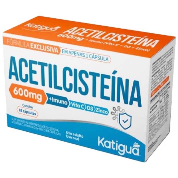 Acetilcisteína 600mg + C + D3 + Zinco – Katiguá (16 cápsulas) | Imunidade e Saúde Respiratória