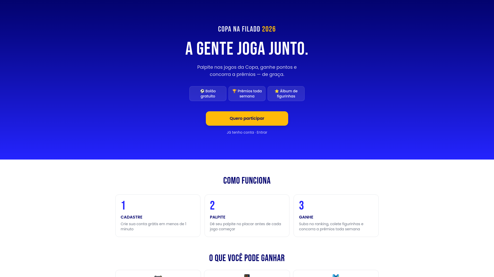 Bolão Copa na Filadd 2026  Palpite nos jogos da Copa para ganhar prêmios