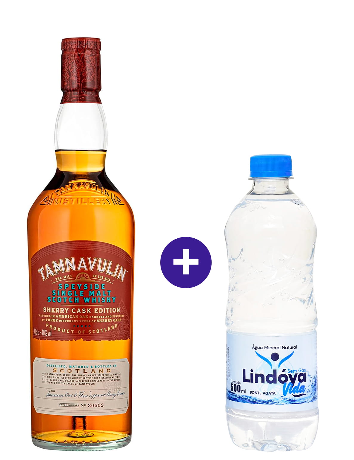 Combo Whisky Tamnavulin Single Malt Sherry Cask Edition 700ml Agua Mineral Lindoya Sem Gas 500ml