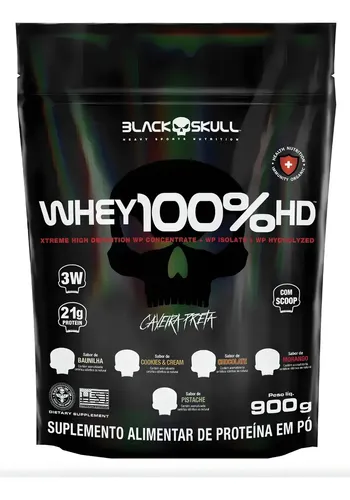 Whey 100% Refil Black Skull 900g Baunilha