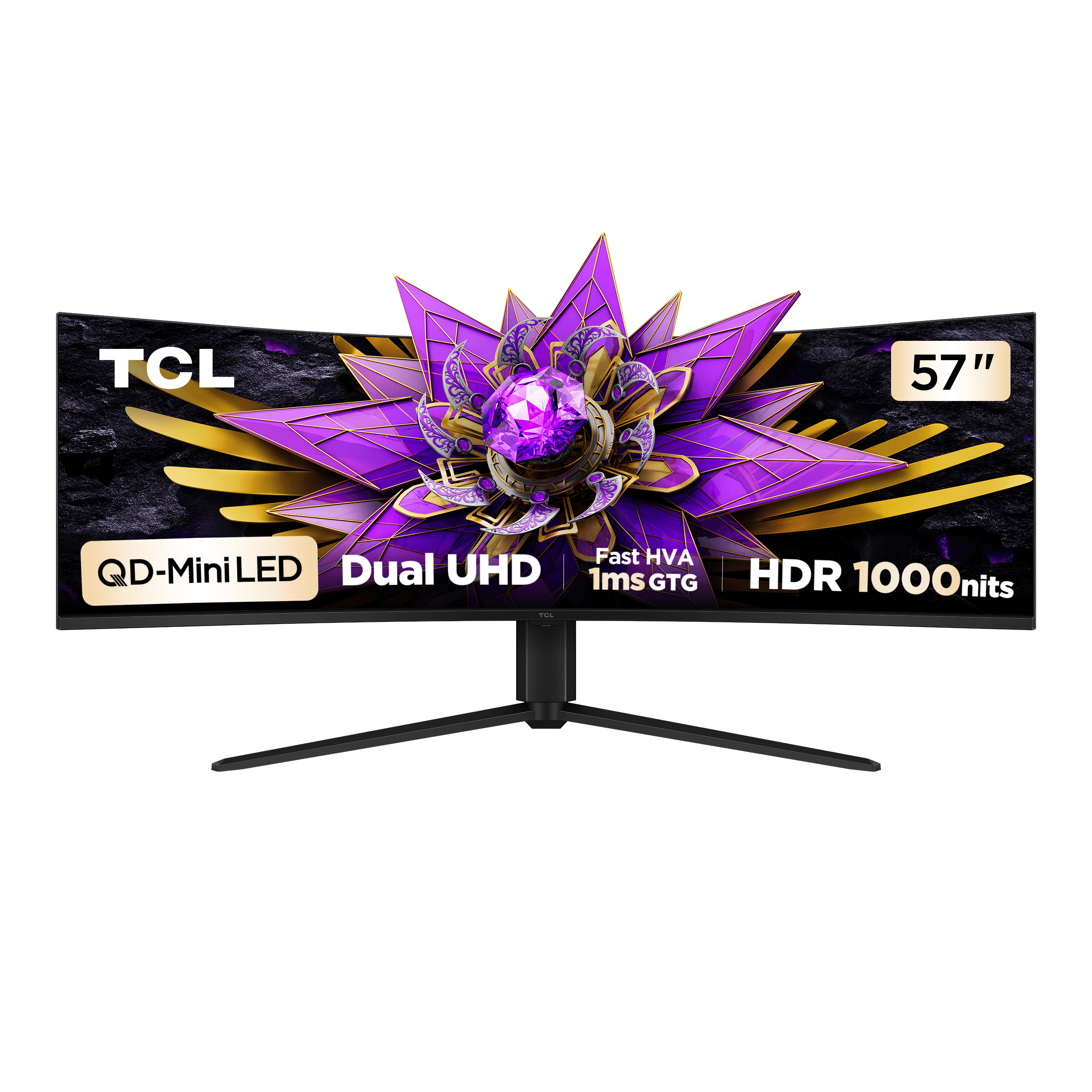 Monitor Gamer Curvo TCL 57 Polegadas QLED Mini LED 4K R94 120Hz 1ms (GtG) HDR 1000 nits 57R94