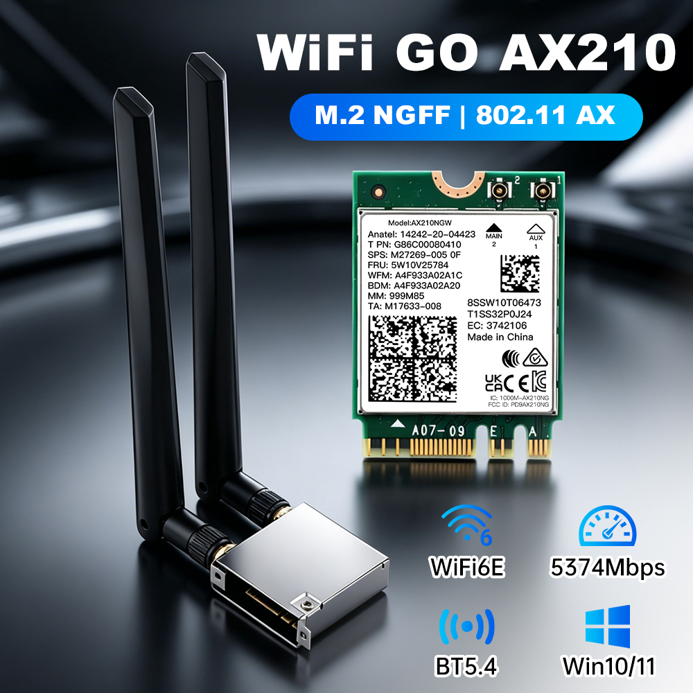 Adaptador WiFi M.2 PCIe ASUS AX210, WiFi 6E, Bluetooth 5.3