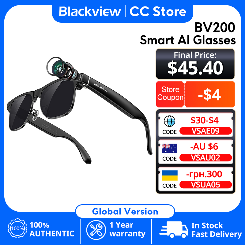 Óculos Inteligente Blackview BV200 com Câmera - Tradução IA, Fone Bluetooth