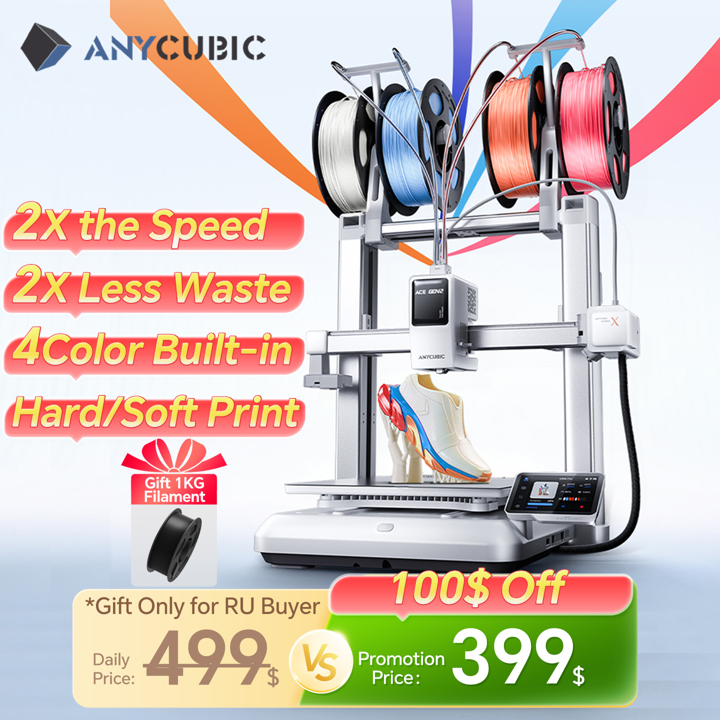 Impressora 3D ANYCUBIC Kobra X, 600mm/s, 19 cores