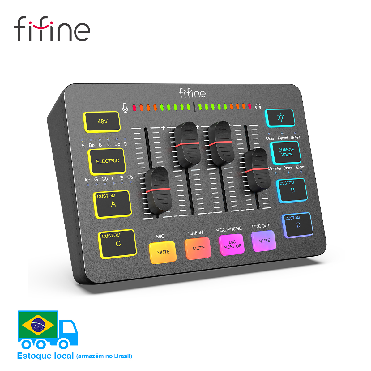 FIFINE SC3 USB Gaming Mixer de Áudio Interface USB with XLR & RGB