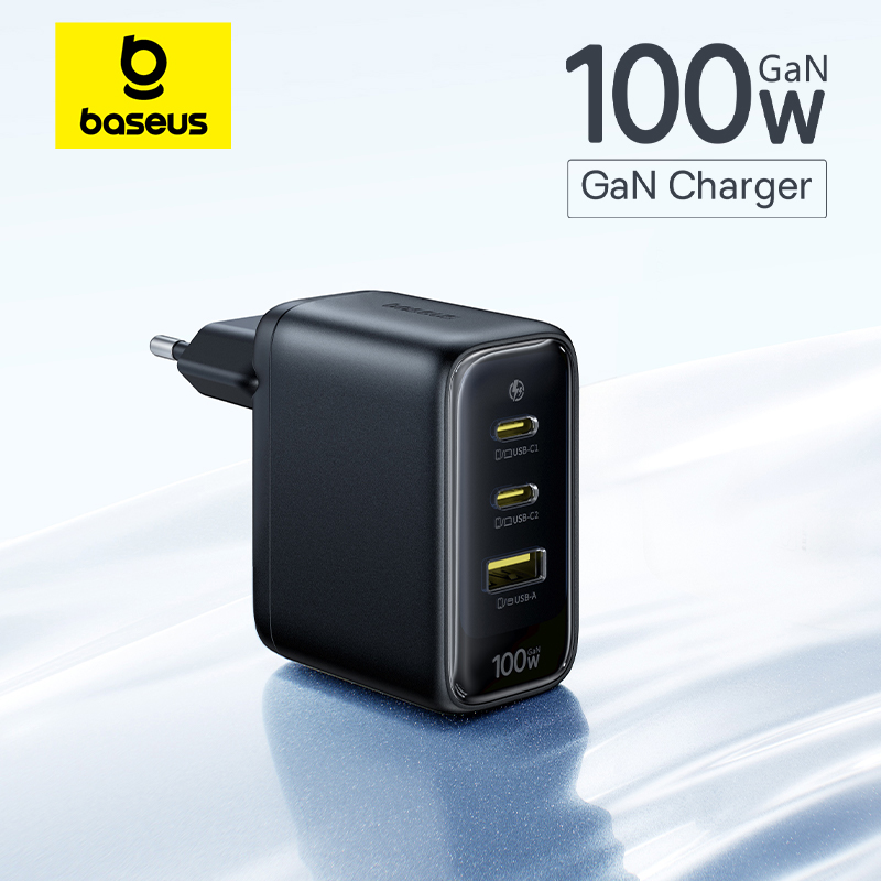 Carregador Baseus Turbo Com 3 Saídas, USB A e USB C, 100W, Suporte a QC, PD e PPS, GaN