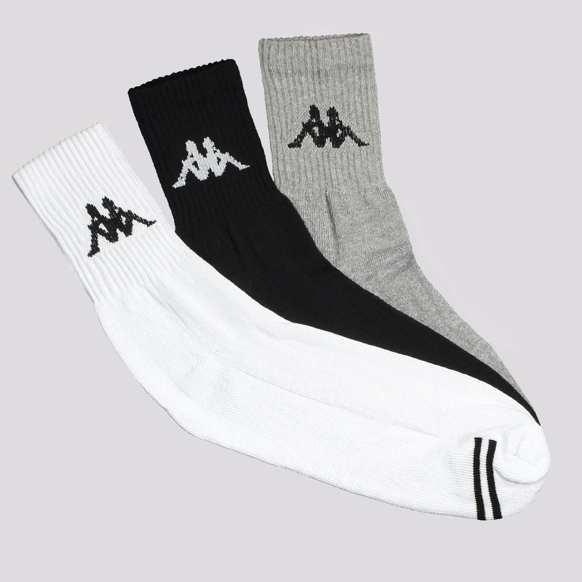 Kit 3 Pares Meia Kappa Cano Médio Branca, Cinza, Preta