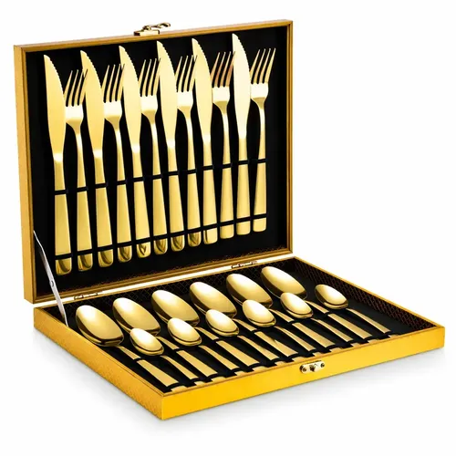 Kit Faqueiro Dourado Luxo 24pçs + Maleta