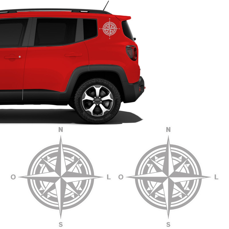 Adesivos Jeep Renegade Bussola Rosa Dos Ventos Lateral Prata
