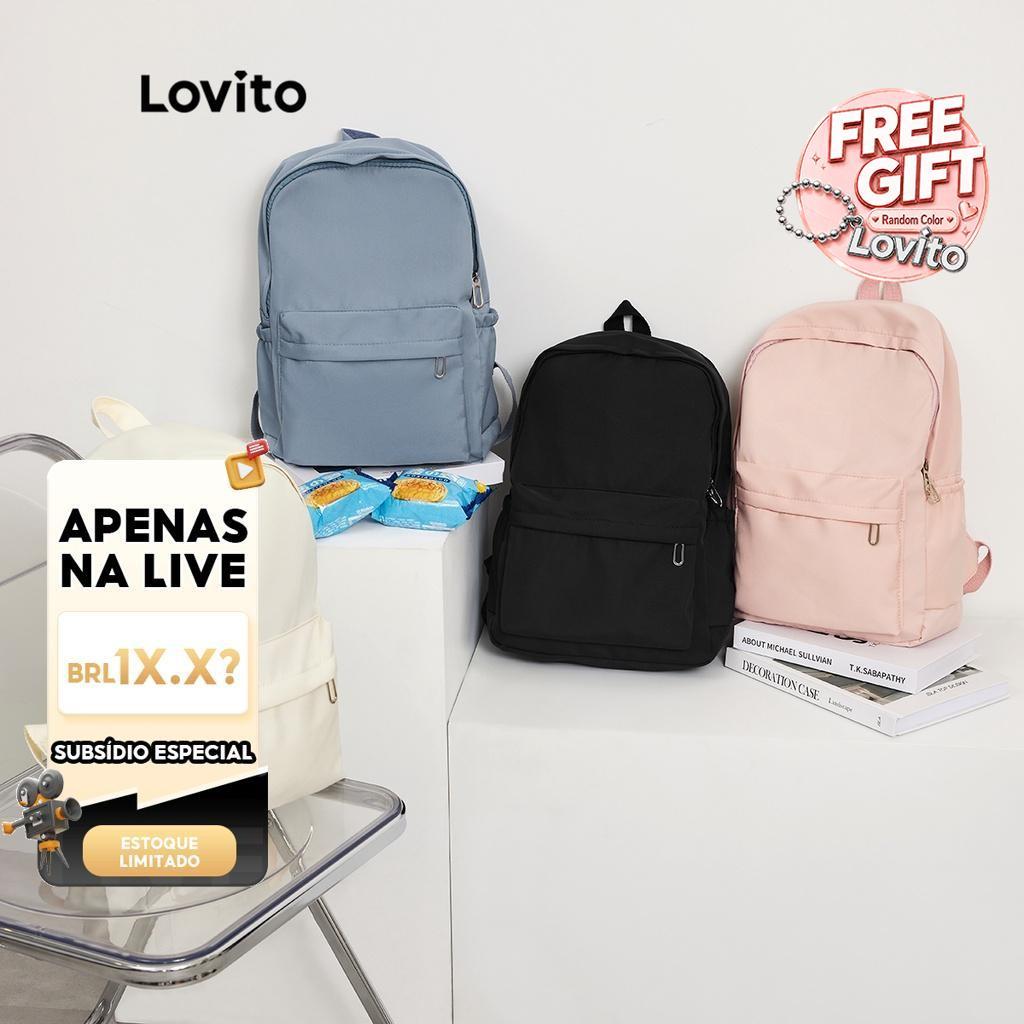 (LIVE STREAM SALE) Lovito Preppy Plain Colorblock Pulseira De Ombro Dupla Mochilas Multi-Boqueadas L41BA05