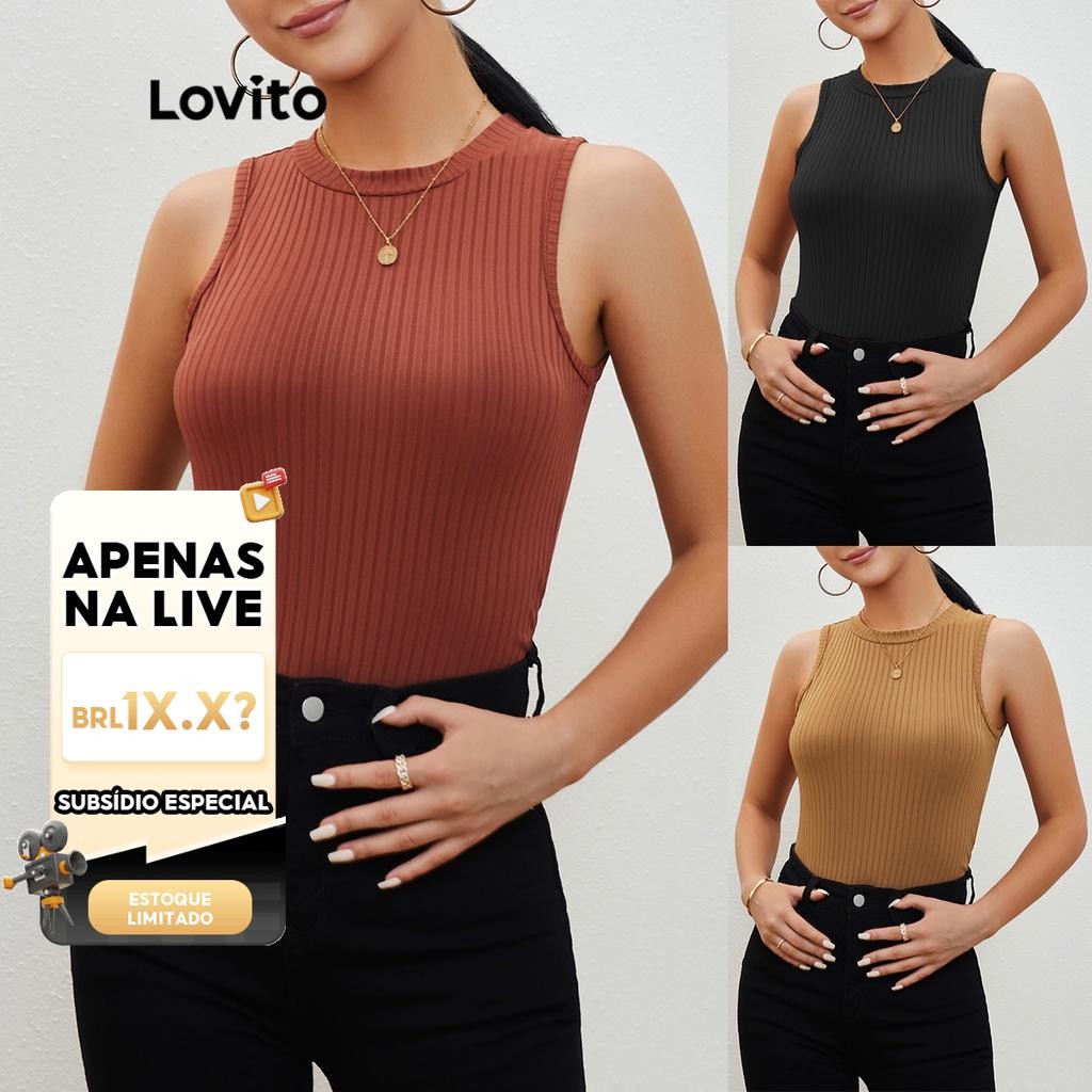(LIVE STREAM SALE) Lovito Regata Básica Sem Manga Liso Sem Mangas L20D173 (Marrom Ferrugem/Caqui/Preto)