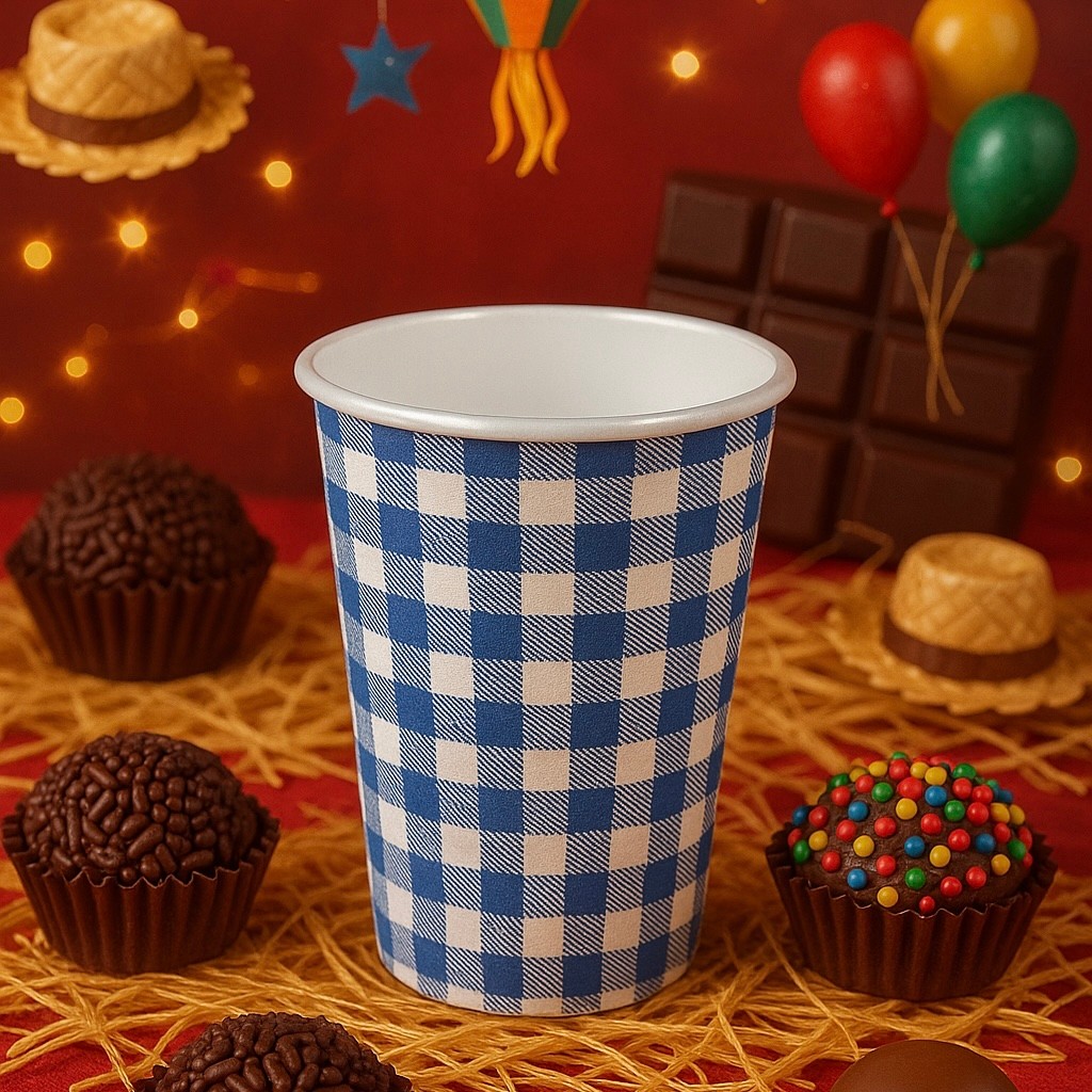 10~60 COPO FESTA JUNINA DE PAPEL XADREZ  AZUL (SILVER) FESTA JUNINA (CHOCO)