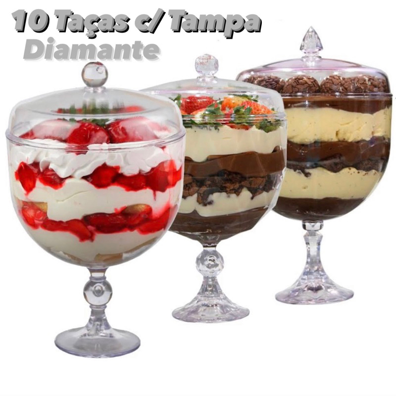 10 TAÇAS DE ACRÍLICO AMERICANA DIAMANTE 1.250ML COM TAMPA –  TAÇA TRANSPARENTE BLUESTAR