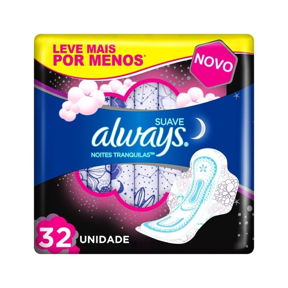 Absorvente Always Noites Tranquilas Suave com Abas 32 Unidades Leve mais Por menos