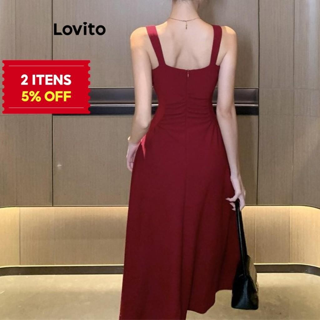 (Trendy) Lovito Vestido Casual Liso Plissado Com Estrutura Para Mulheres LNE55534
