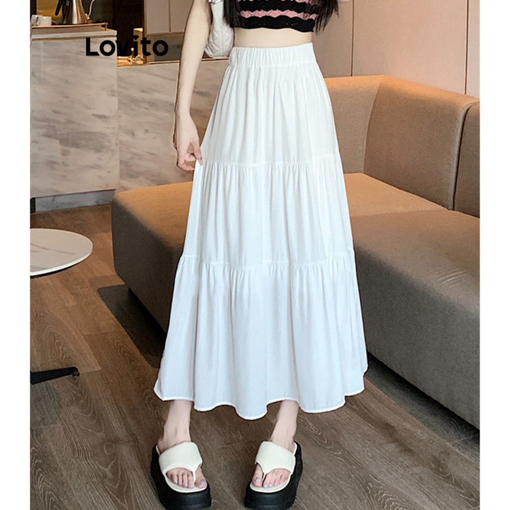(Trendy) Lovito Saias Fofas Com Bainha Lisa E Babados Para Mulheres LNA30087 (White)
