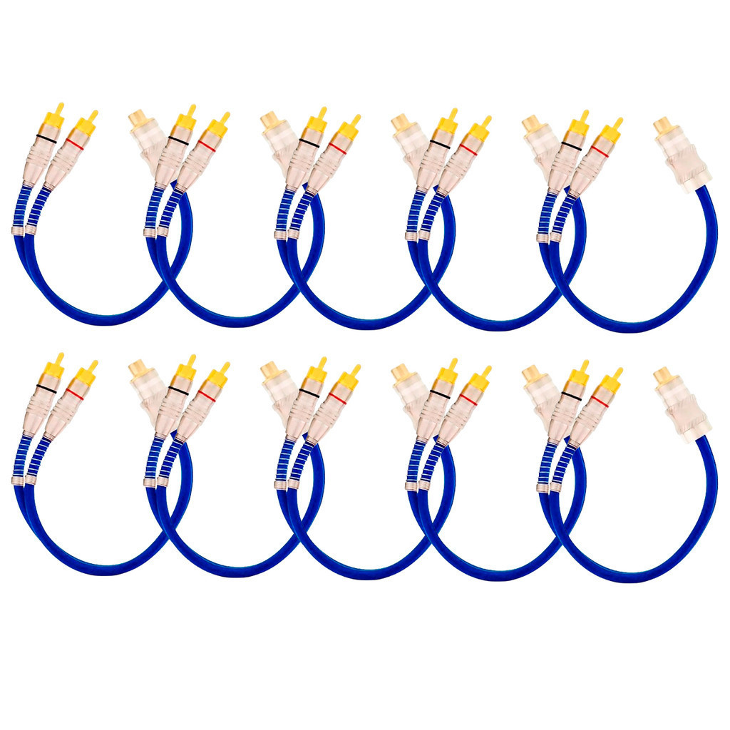 10x Cabos Y Prime Metal 5mm 2 Machos 1 Femea Azul RCA