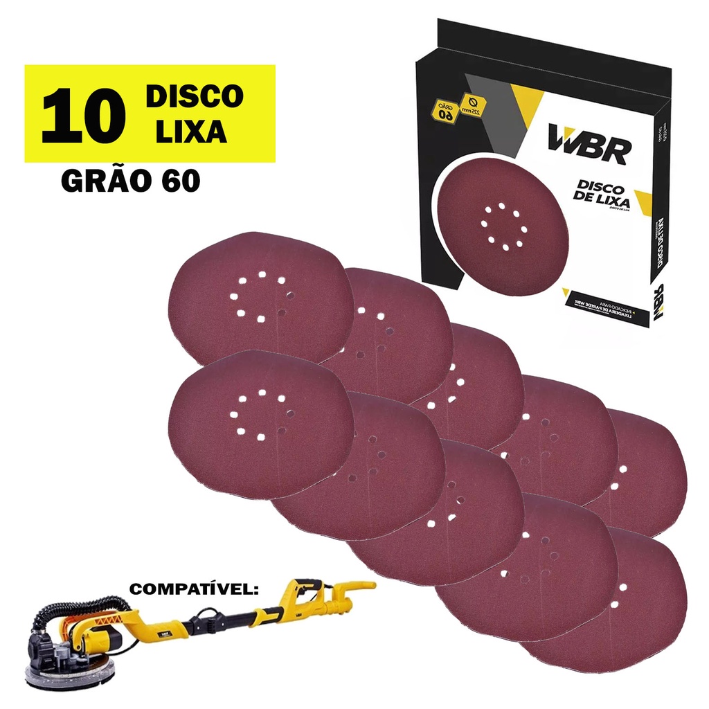 10 Disco Lixa Velcro 225mm Grão 60 Lixadeira 750w Wagner