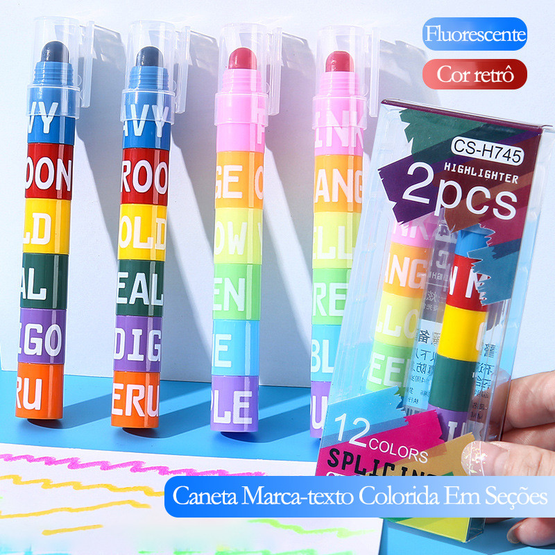 6 Cores Marca-texto Caneta Conectável Seções Carimbo Roller Colorido Papelaria/Papelaria Fofa