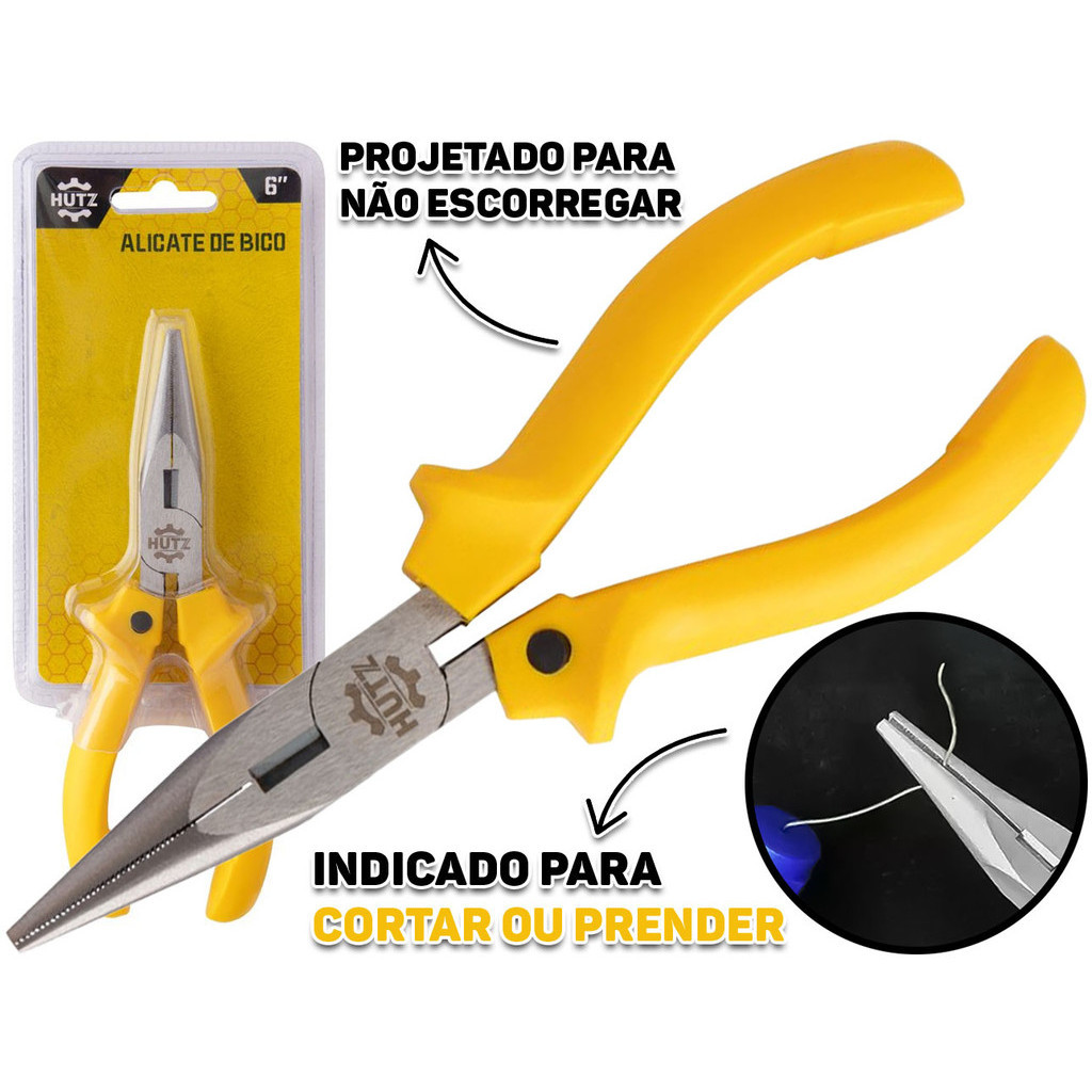 Alicate De Bico 6 Polegadas Aço Carbono Para Eletricista Mecânico Artesanato Hutz