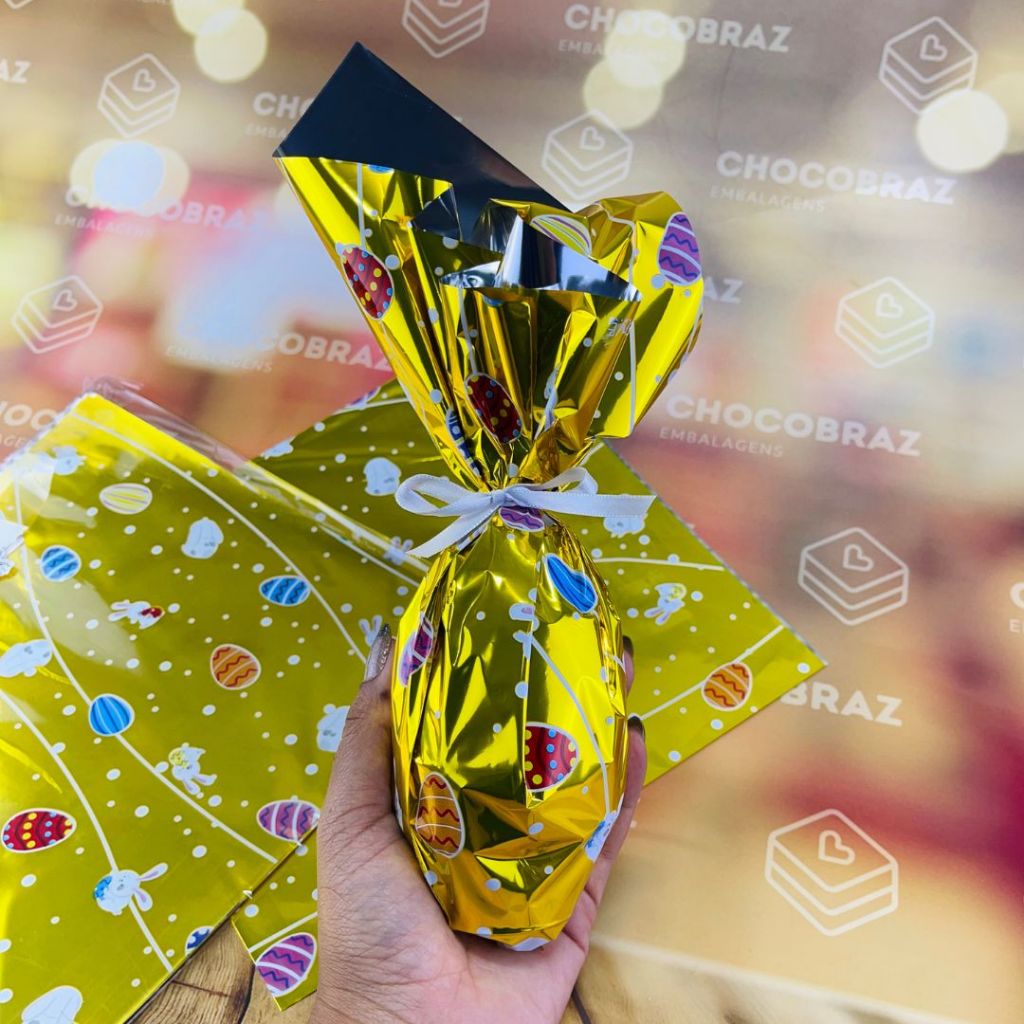 25~100 SACOS EXPRESSS  P/OVO DE PÁSCOA COELHOS AMARELO  OVO PÁSCOA 100G a 150G - 24X24 CM  INOVE (CHOCO)