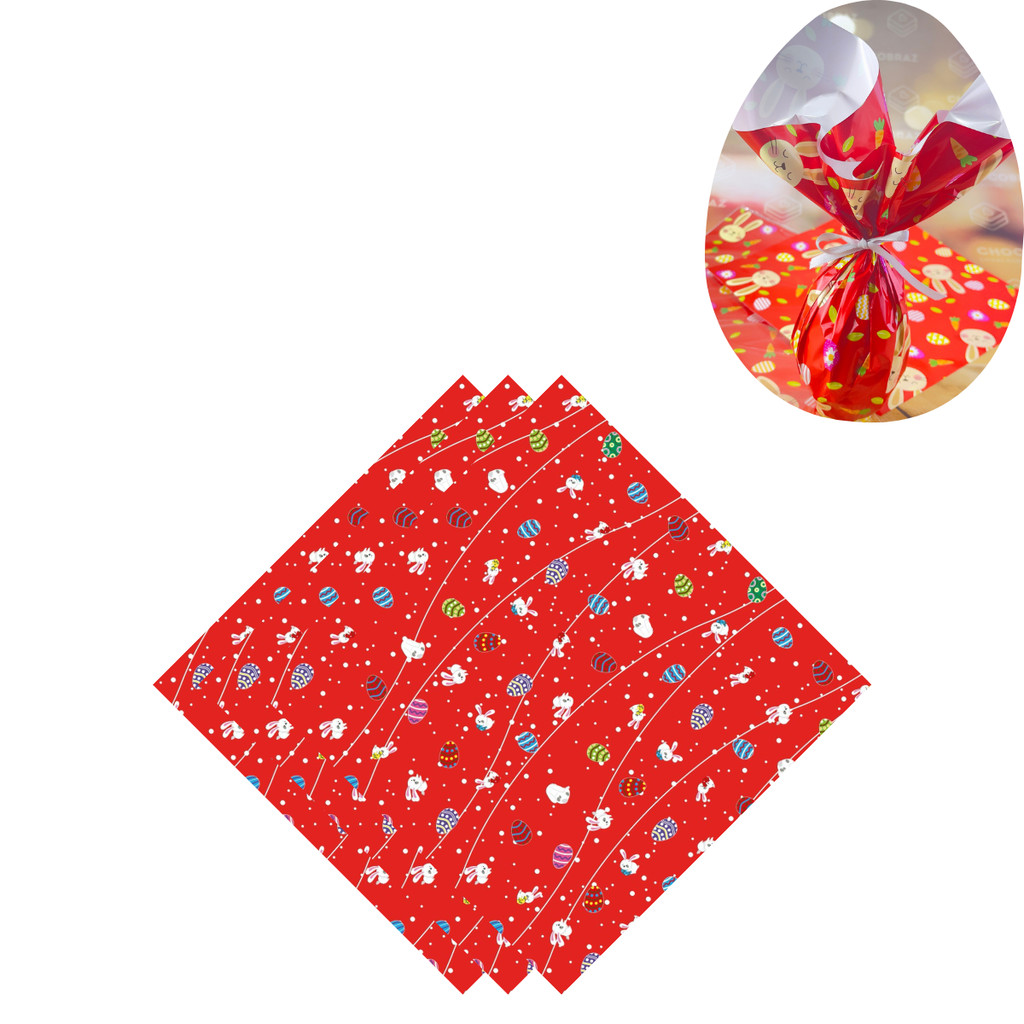 150 SACOS EXPRESS P/OVO DE PÁSCOA COELHOS VERMELHO  OVO PÁSCOA 100G A 150G - 24X24 CM  INOVE