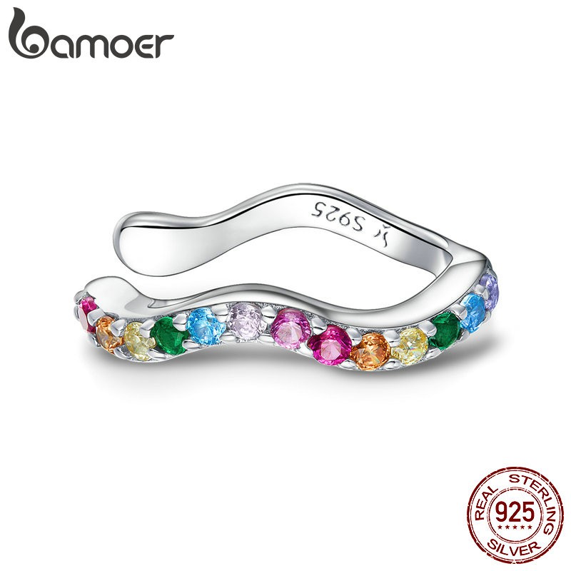 (1 Peça) Bamoer Clip De Prata Arco-Íris Para Mulher 925 Brincos Punk Jewelry Jóias De Presente Feminino E Masculino SCE894