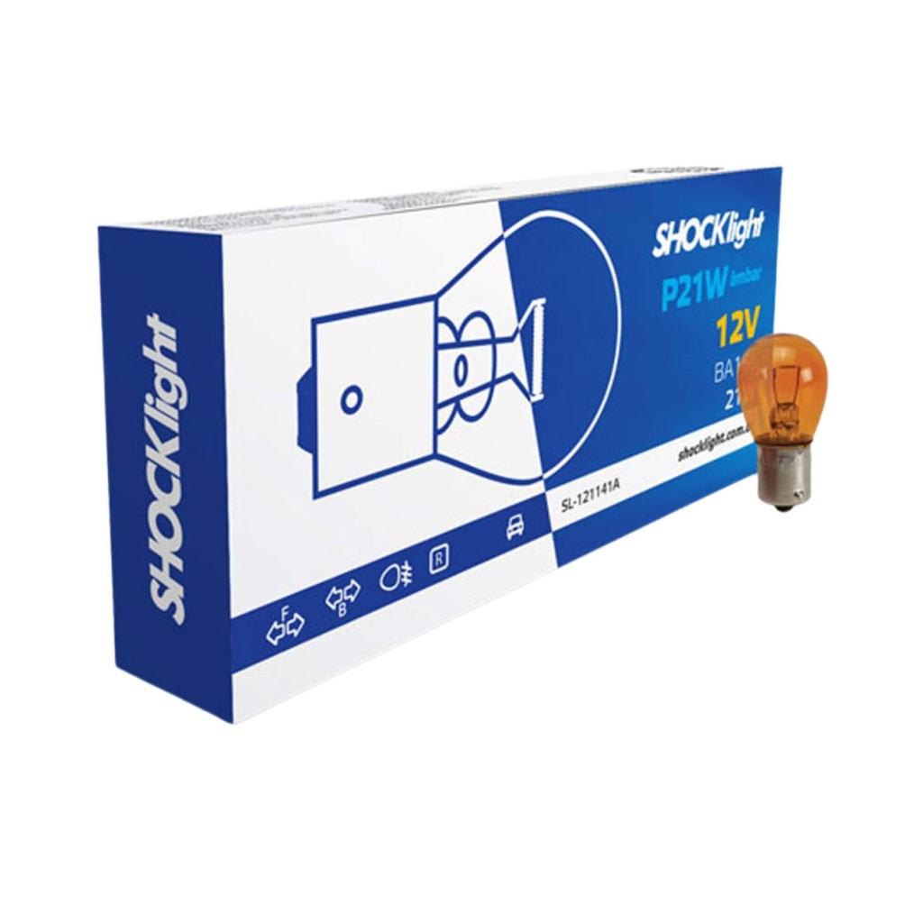 10x Lâmpada Automotiva 1141 12V 21W BA15S 01 Polo Ambar Shocklight - SL-121141A