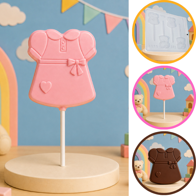 1~10 FORMA SIMPLES - PIRULITO VESTIDO DE MENINA 1376 ACETATO BWB PARA BOMBOM DOCES DE CHOCOLATE E CONFEITARIA (CHOCO)