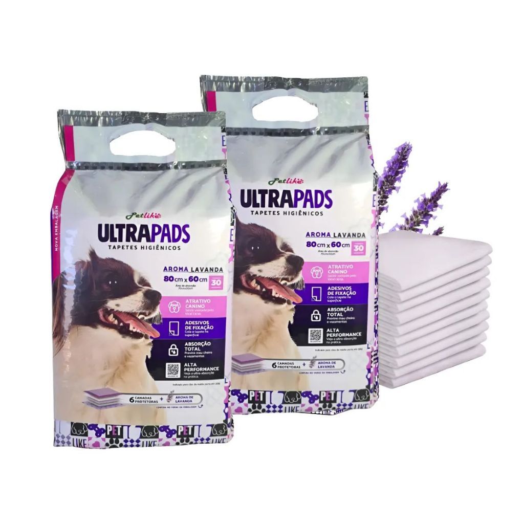 60 Unidades Tapete Higiênico Ultra Pad KIT 60 un 80x60cm Lavanda Cães Tapete Higienico - Cachorro