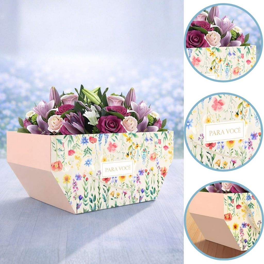 10 CESTA COM ALÇA FLORES 25X16X12CM 5996 ( DIA DAS MÃES IDEIA 2026 ) HOT STAMPING