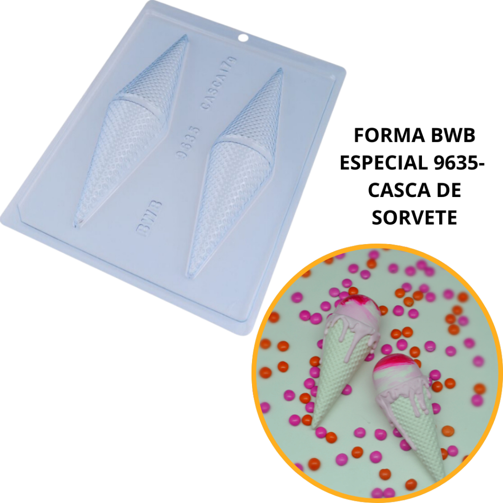 1~4 Forma para chocolate bwb com silicone (3 partes) 9635 - Casca de Sorvete 75g (CHOCO)