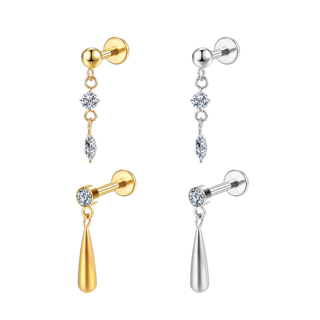 2PCS Kit Piercing Helix Tragus Conch Boca-Medusa Labret Titânio Pvd Com Pingente Zircônias Cravejada