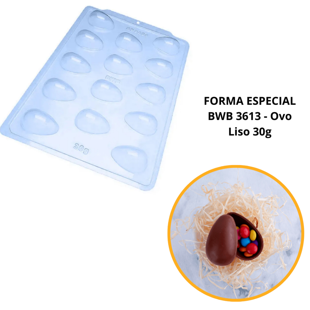 1~4 Forma BWB SP 9454, Ovo Liso 30 G com Silicone 3 Partes  Profissional Cod-3613  (Sp Especial)  (BWB PASCOA) (CHOCO)