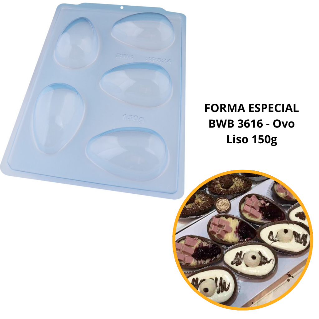 1~4 Forma Bwb Sp 824 Ovo De Páscoa Liso Silicone 3 Partes 150g Profissional Cod-3616  (Sp Especial)  (BWB PASCOA) (CHOCO