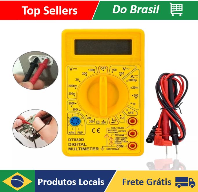 Multímetro Digital Portátil com Cabo de Teste