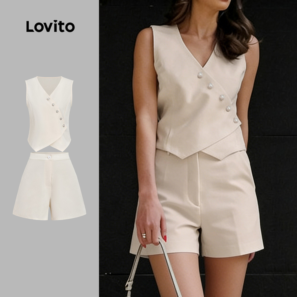 (NEW) Lovito Tops ou Bottoms Botão Frontal Zíper Primavera/verão Top Damasco Tops ou Bottoms para mulheres L178LD2006