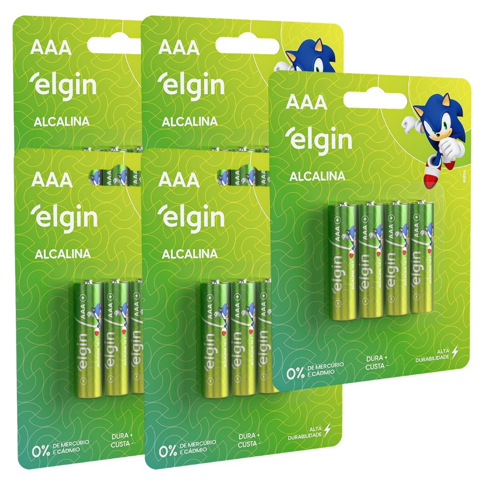 20 Pilhas Alcalina Aaa Palito 3a Bateria 5 Cartelas Elgin
