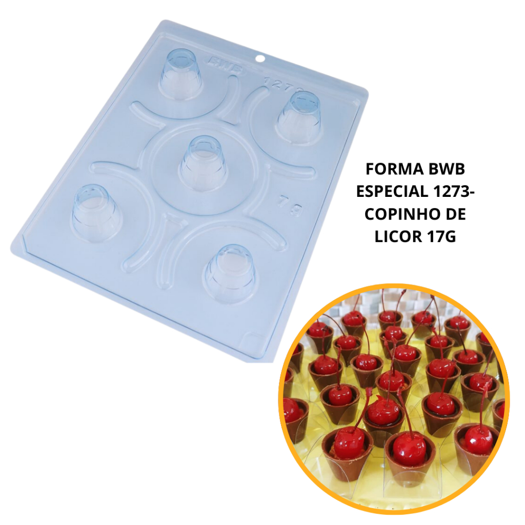 1~4 Forma BWB Com Silicone Semiprofissional, Doces Finos Chocolates - SP 1273 Copinho de Licor (CHOCO)