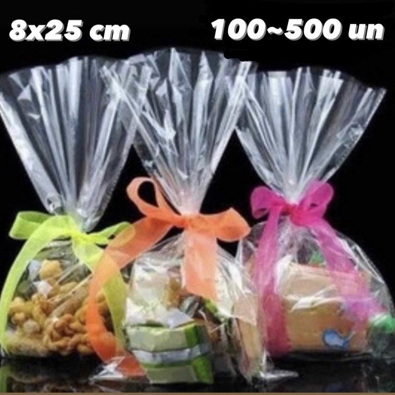 100~500 Saco Presente Celofane bopp 8x25 centímetros transparente